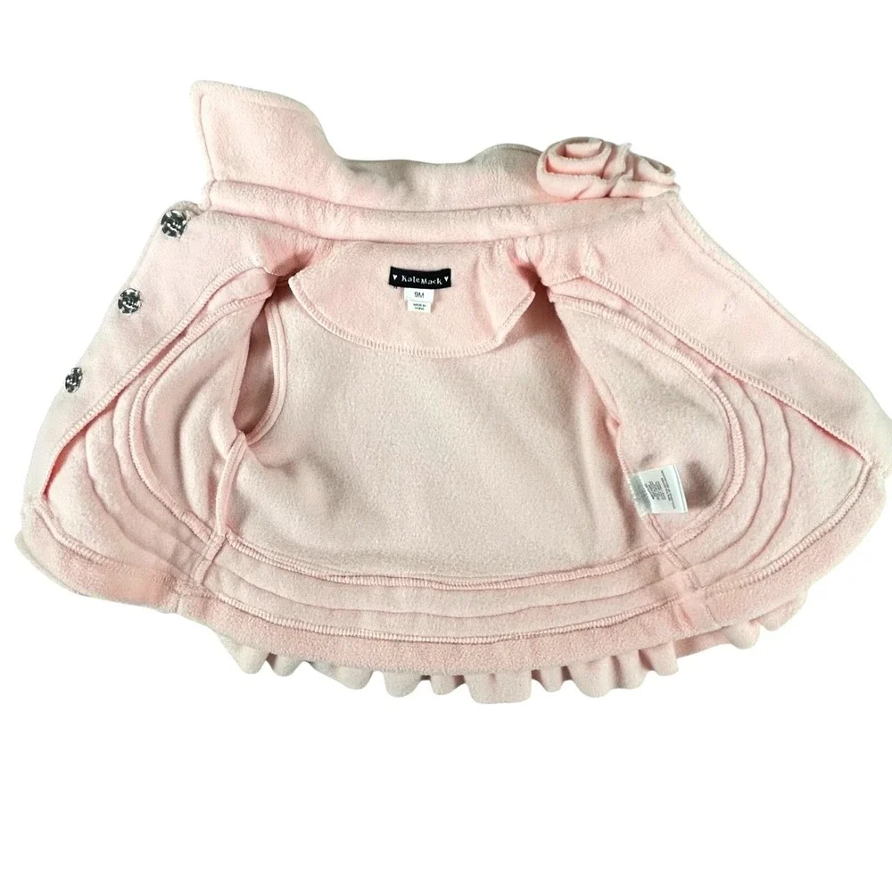 Kate Mack‎ Biscotti Pink Fleece Ruffle Rosette Jacket Baby Girl 9M 590EPA NEW